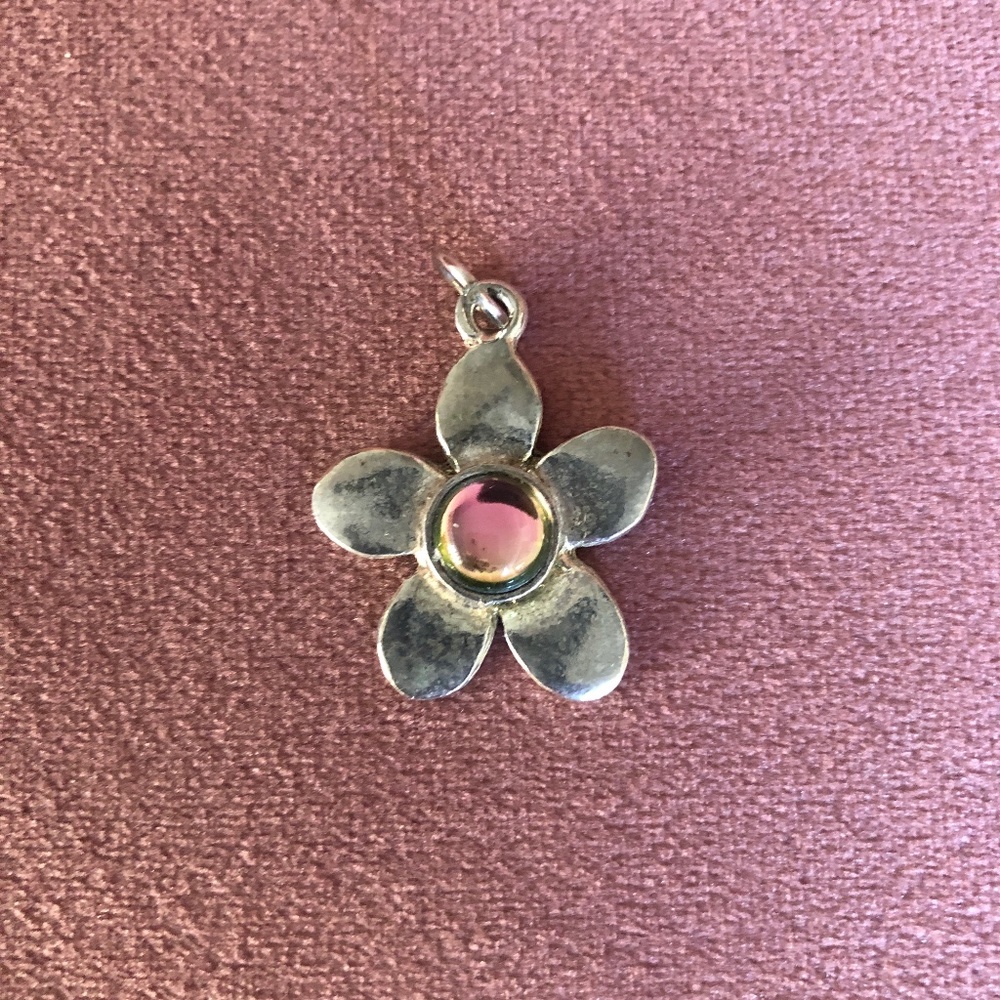 Flower Pendant - Silver Flower - Color Changing Center - Jewelry